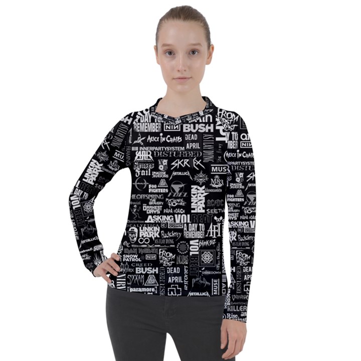 Music Pattern Black White Women s Pique Long Sleeve Tee