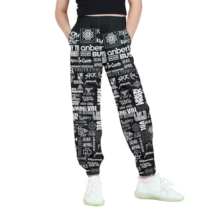 Music Pattern Black White Kids  Elastic Waist Pants