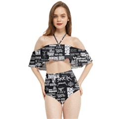 Music Pattern Black White Halter Flowy Bikini Set  by 99art