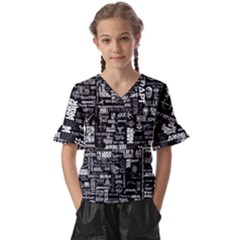 Music Pattern Black White Kids  V-neck Horn Sleeve Blouse by 99art