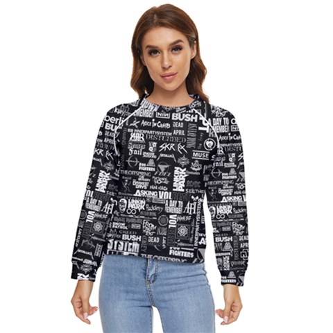 Music Pattern Black White Women s Long Sleeve Raglan Tee by 99art