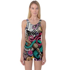 Doodle Colorful Music Doodles One Piece Boyleg Swimsuit by 99art