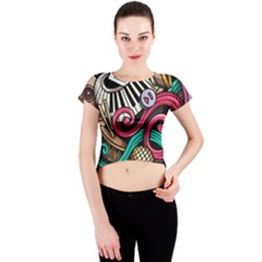 Doodle Colorful Music Doodles Crew Neck Crop Top by 99art