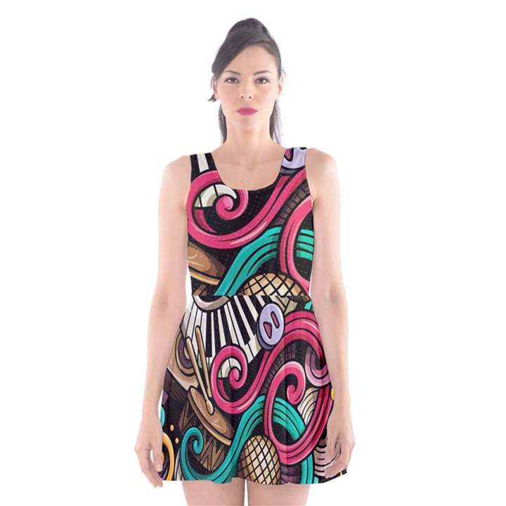 Doodle Colorful Music Doodles Scoop Neck Skater Dress