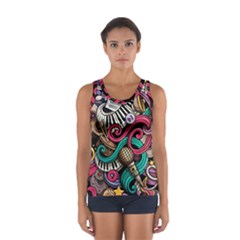 Doodle Colorful Music Doodles Sport Tank Top  by 99art