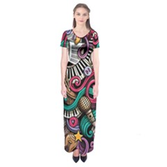 Doodle Colorful Music Doodles Short Sleeve Maxi Dress by 99art