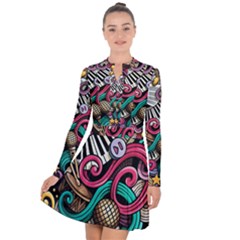 Doodle Colorful Music Doodles Long Sleeve Panel Dress by 99art