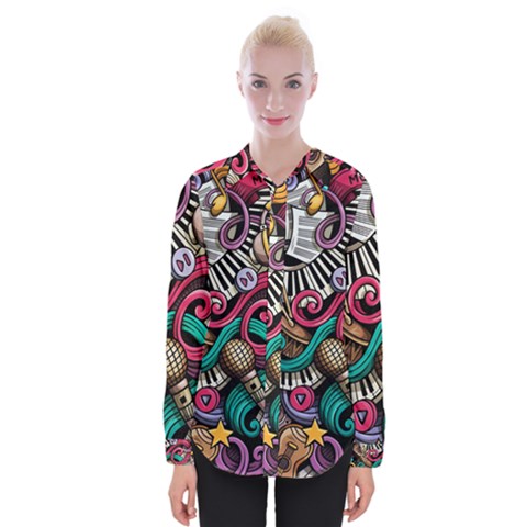 Doodle Colorful Music Doodles Womens Long Sleeve Shirt by 99art