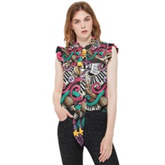 Doodle Colorful Music Doodles Frill Detail Shirt by 99art