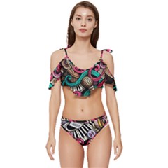 Doodle Colorful Music Doodles Ruffle Edge Tie Up Bikini Set	 by 99art