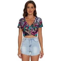 Doodle Colorful Music Doodles V-neck Crop Top by 99art