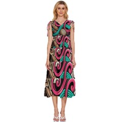 Doodle Colorful Music Doodles V-neck Drawstring Shoulder Sleeveless Maxi Dress by 99art