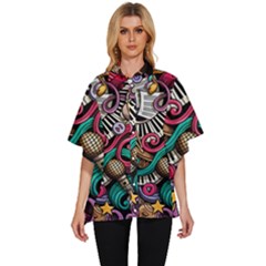 Doodle Colorful Music Doodles Women s Batwing Button Up Shirt