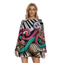 Doodle Colorful Music Doodles Round Neck Long Sleeve Bohemian Style Chiffon Mini Dress View1