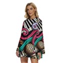 Doodle Colorful Music Doodles Round Neck Long Sleeve Bohemian Style Chiffon Mini Dress View2