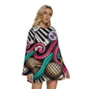 Doodle Colorful Music Doodles Round Neck Long Sleeve Bohemian Style Chiffon Mini Dress View3