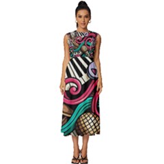 Doodle Colorful Music Doodles Sleeveless Round Neck Midi Dress by 99art