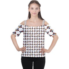 Mixed Abstract Colors Pattern Cutout Shoulder Tee