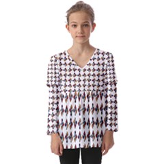 Mixed Abstract Colors Pattern Kids  V Neck Casual Top by dflcprintsclothing