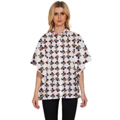 Mixed Abstract Colors Pattern Women s Batwing Button Up Shirt