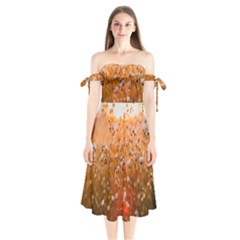 Late Afternoon Shoulder Tie Bardot Midi Dress by artworkshop