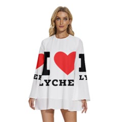 I Love Lychee  Round Neck Long Sleeve Bohemian Style Chiffon Mini Dress by ilovewhateva