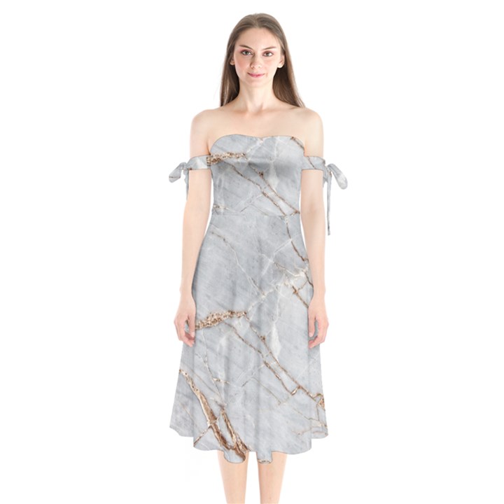 Gray Light Marble Stone Texture Background Shoulder Tie Bardot Midi Dress