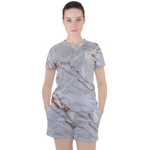 Gray Light Marble Stone Texture Background Women s Tee And Shorts Set by Vaneshart