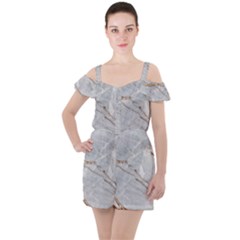 Gray Light Marble Stone Texture Background Ruffle Cut Out Chiffon Playsuit by Vaneshart