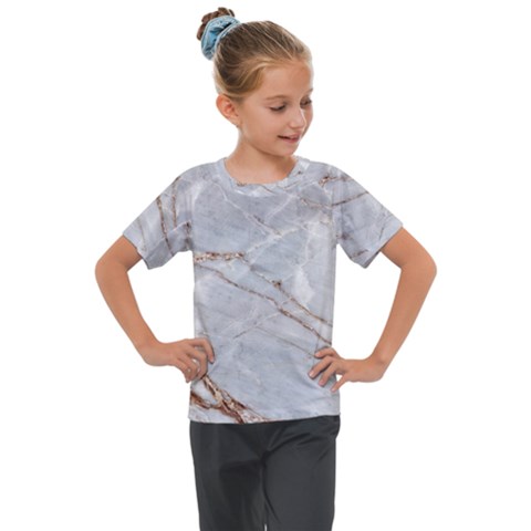 Gray Light Marble Stone Texture Background Kids  Mesh Piece Tee by Vaneshart