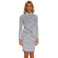 Gray Light Marble Stone Texture Background Long Sleeve Shirt Collar Bodycon Dress by Vaneshart