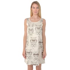 Seamless Pattern Hand Drawn-cats-with Hipster Accessories Sleeveless Satin Nightdress