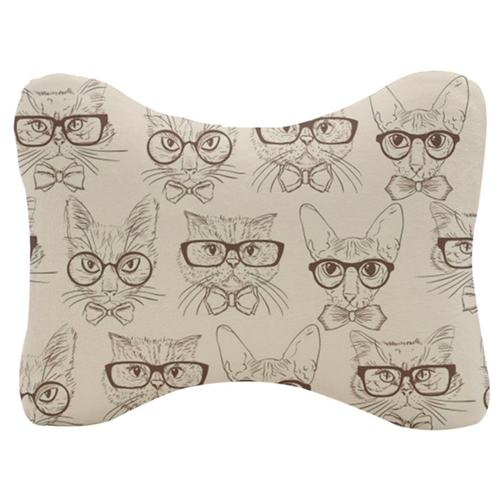 Seamless Pattern Hand Drawn-cats-with Hipster Accessories Velour Seat Head Rest Cushion