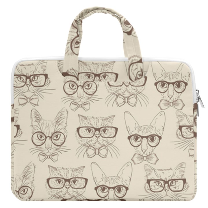 Seamless Pattern Hand Drawn-cats-with Hipster Accessories MacBook Pro 16  Double Pocket Laptop Bag 