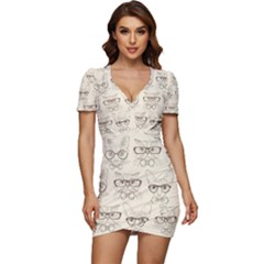 Seamless Pattern Hand Drawn-cats-with Hipster Accessories Low Cut Cap Sleeve Mini Dress by Vaneshart