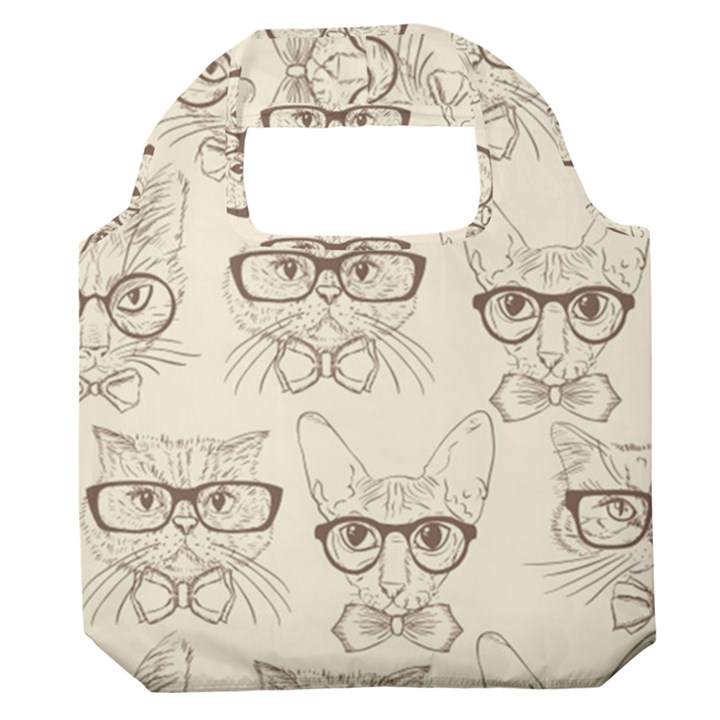 Seamless Pattern Hand Drawn-cats-with Hipster Accessories Premium Foldable Grocery Recycle Bag