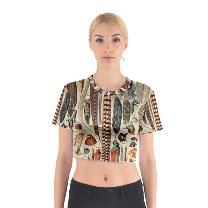 Feathers Birds Vintage Art Cotton Crop Top