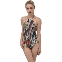 Feathers Birds Vintage Art Go With The Flow One Piece Swimsuit by Vaneshart