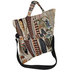 Feathers Birds Vintage Art Fold Over Handle Tote Bag by Vaneshart