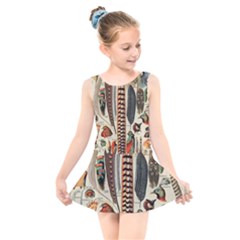 Feathers Birds Vintage Art Kids  Skater Dress Swimsuit by Vaneshart