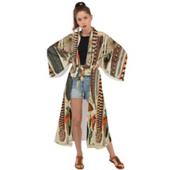 Feathers Birds Vintage Art Maxi Kimono by Vaneshart