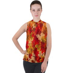 Wallpaper Background Autumn Fall Mock Neck Chiffon Sleeveless Top by Vaneshart