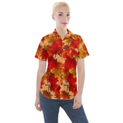 Wallpaper Background Autumn Fall Women s Short Sleeve Pocket Shirt