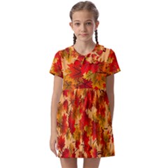 Wallpaper Background Autumn Fall Kids  Asymmetric Collar Dress by Vaneshart