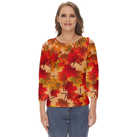 Wallpaper Background Autumn Fall Cut Out Wide Sleeve Top by Vaneshart