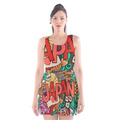 Earthquake And Tsunami Drawing Japan Illustration Scoop Neck Skater Dress