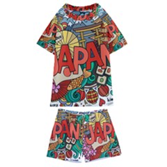 Earthquake And Tsunami Drawing Japan Illustration Kids  Swim Tee And Shorts Set