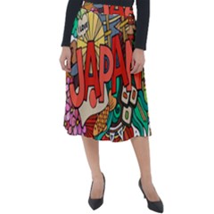 Earthquake And Tsunami Drawing Japan Illustration Classic Velour Midi Skirt 