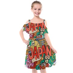 Earthquake And Tsunami Drawing Japan Illustration Kids  Cut Out Shoulders Chiffon Dress