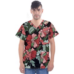 Beautiful Floral Vector Seamless Pattern Men s V-neck Scrub Top